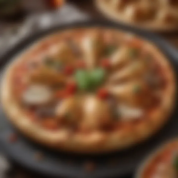A beautifully plated chicken pizza with unique pairings
