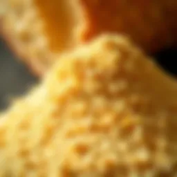 A close-up view of cornmeal showcasing its granular texture