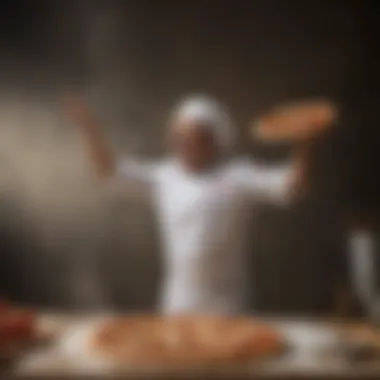 Pizza chef expertly tossing dough in the air