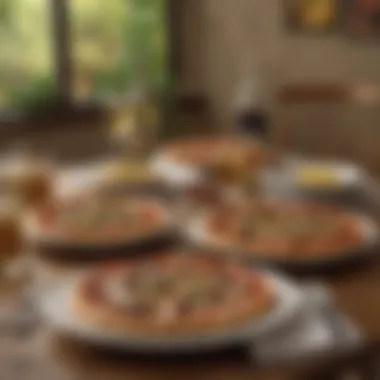 An inviting table set with Olive Garden pizza and wine.