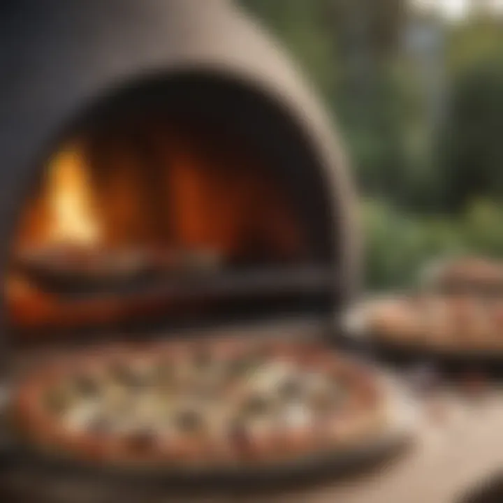 A variety of dishes cooked in an outdoor pizza oven