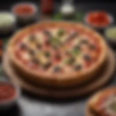 Layering Delicious Toppings Artistic arrangement of savory toppings on deep dish pizza