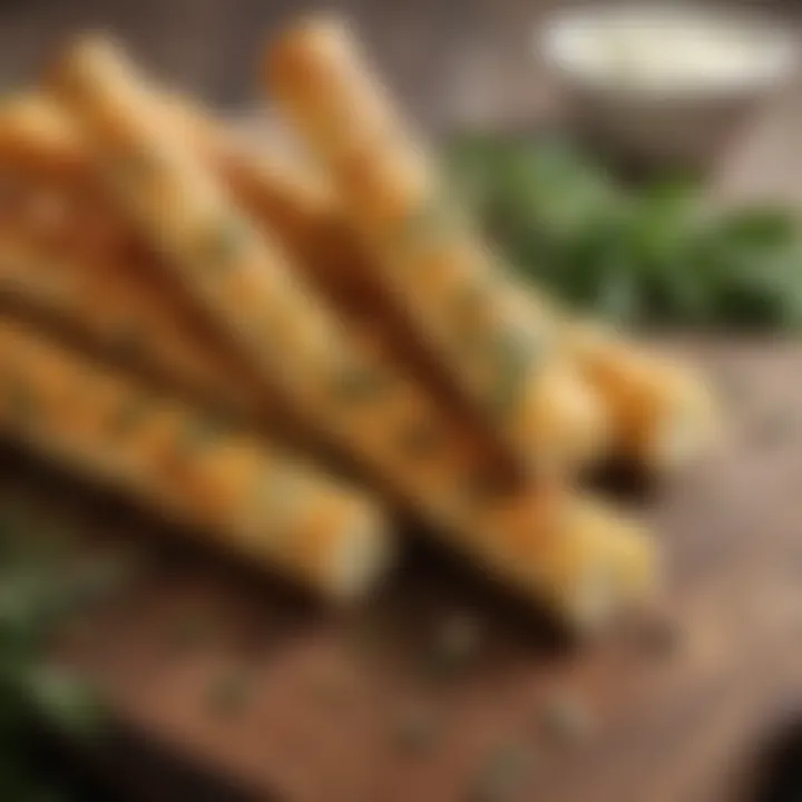 Artistic Composition of Cheese Sticks and Fresh Herbs