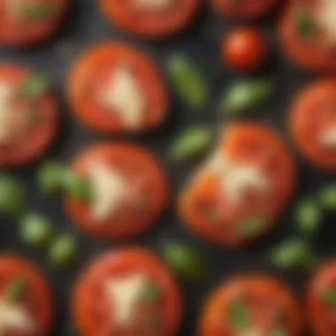 Tomato and Basil Infusion A burst of vibrant colors featuring fresh tomatoes, basil, and gooey melted cheese