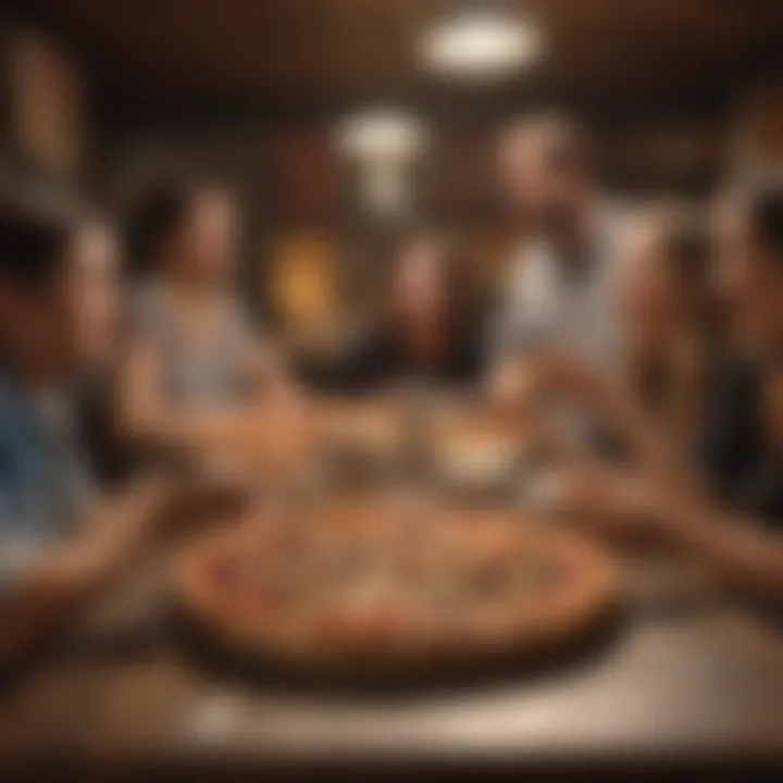 Customers enjoying pizza at Emo's Pizza