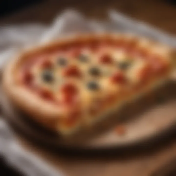 A close-up of Emo's signature pizza slice