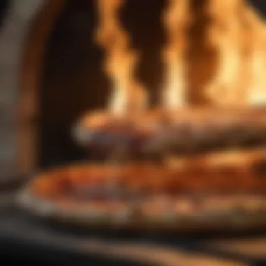 Captivating Flames Inside Stylish Wood-Fired Pizza Oven Close-up of flames dancing inside a stylish indoor wood-fired pizza oven