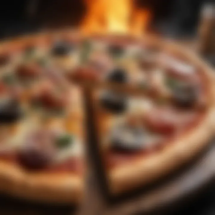 Gourmet wood-fired pizza with assorted toppings fresh from the indoor oven
