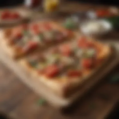 Rustic Presentation of Flatbread Pizza An inviting flatbread pizza served on a rustic wooden table.