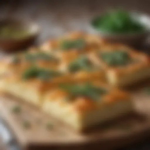 A freshly baked focaccia topped with herbs and olive oil