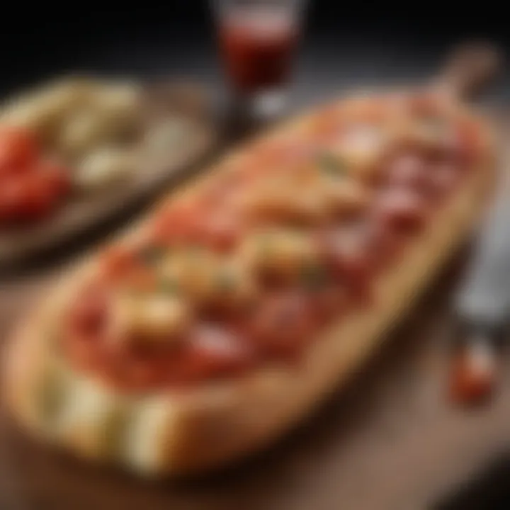 Artisan French baguette topped with rich tomato sauce and melted cheese