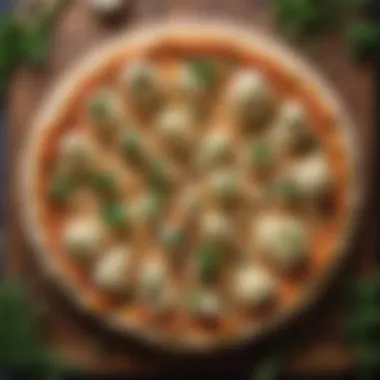Frozen Cauliflower Pizza Crust Display A beautifully arranged frozen cauliflower pizza crust on a wooden board, garnished with fresh herbs.