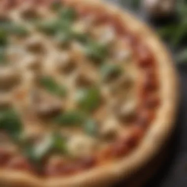 A close-up of a freshly baked garlic pizza topped with herbs