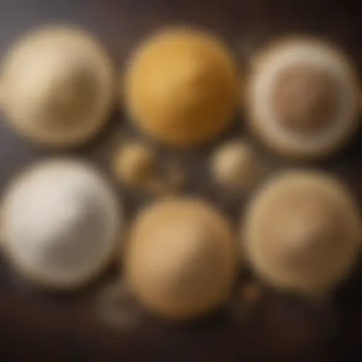 A collection of gluten-free flours showcasing their unique textures and colors