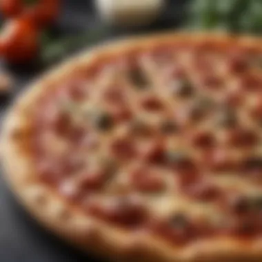 Pizza Ready for Baking An artistic presentation of a pizza topped with sauce and fresh ingredients, ready to bake.