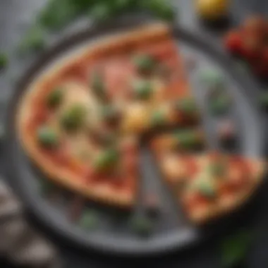 A slice of keto pizza served on a plate with a side of fresh herbs