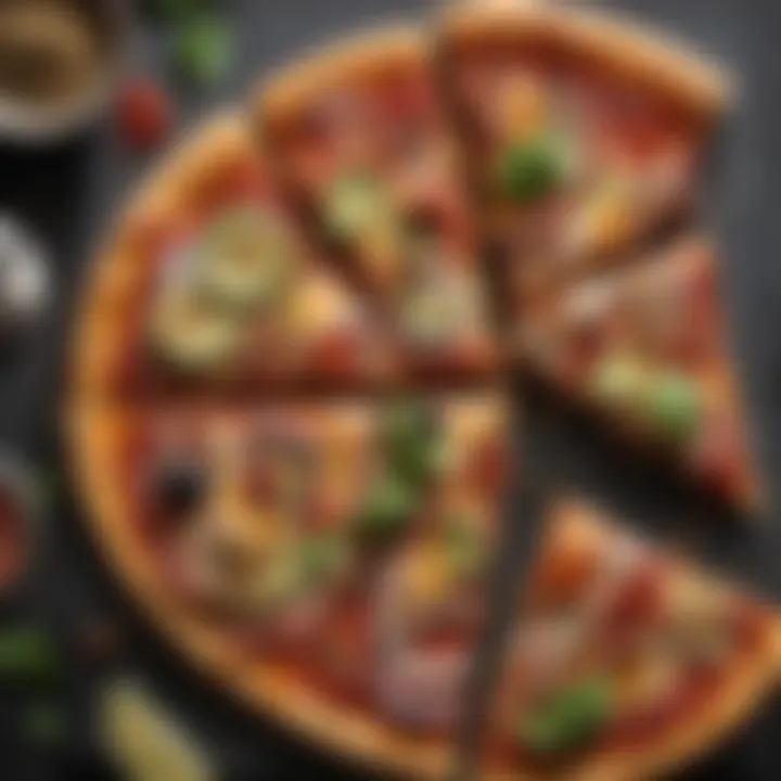 Sliced keto pizza showcasing vibrant colors and textures