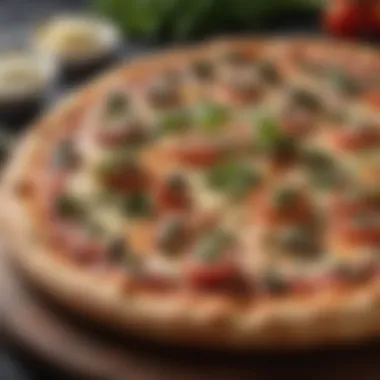 Gourmet Low Salt Frozen Pizza A gourmet low salt frozen pizza topped with fresh vegetables and herbs.