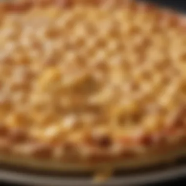 Close-up of Creamy Macaroni and Cheese Fusion Close-up of Creamy Macaroni and Cheese Topping on Pizza Crust