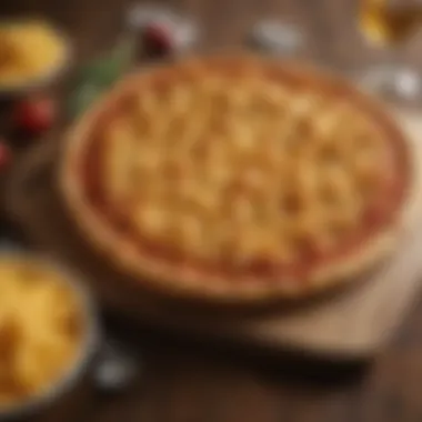 Gourmet Macaroni and Cheese Pizza Presentation Gourmet Macaroni and Cheese Pizza on Rustic Wooden Table