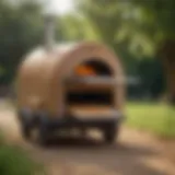 Stunning mobile bread oven outdoors with a pizza being baked