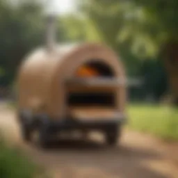 Stunning mobile bread oven outdoors with a pizza being baked