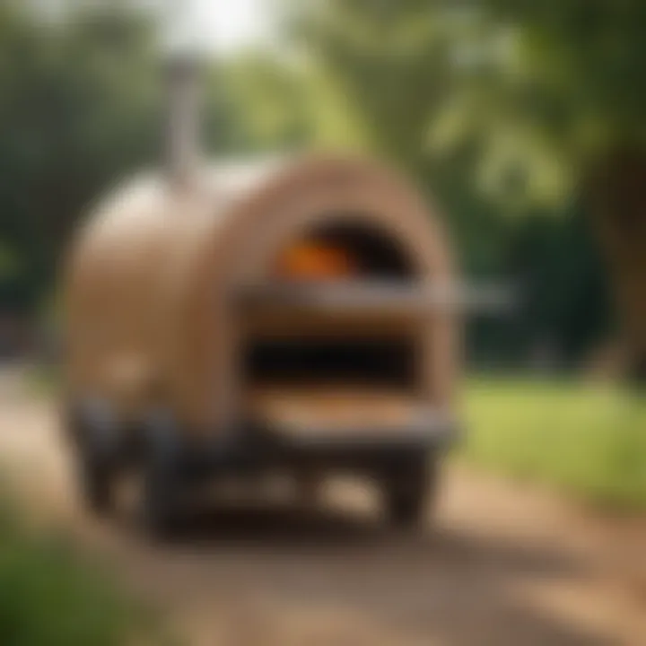 Stunning mobile bread oven outdoors with a pizza being baked