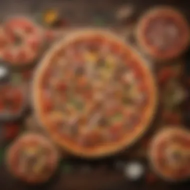 Artistic Arrangement of Pizza Toppings A variety of pizza toppings arranged artistically on a wooden table