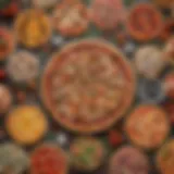 A vibrant display of various pizza toppings stacked in a creative arrangement.