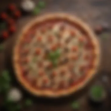 Artistic Presentation of a Freshly Topped Pizza An artistic presentation of a pizza topped with fresh ingredients, served on a rustic table.