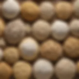 Close-up of organic flour varieties showcasing their textures and colors