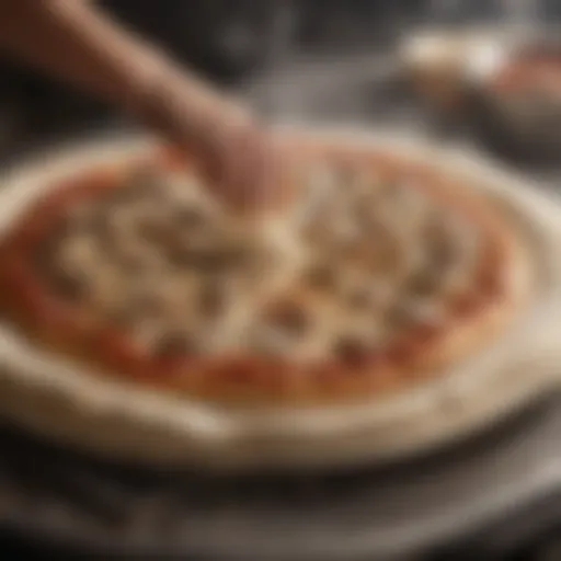 Artisanal pizza dough being stretched