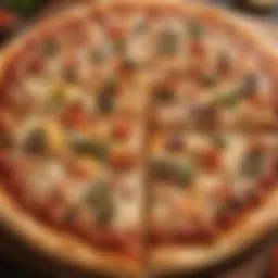 A vibrant slice of pepper jack pizza showcasing melted cheese and fresh toppings