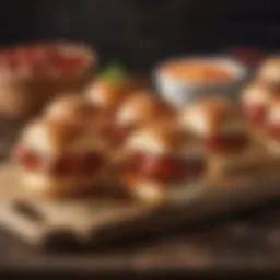 Delicious pepperoni sliders arranged on a wooden platter