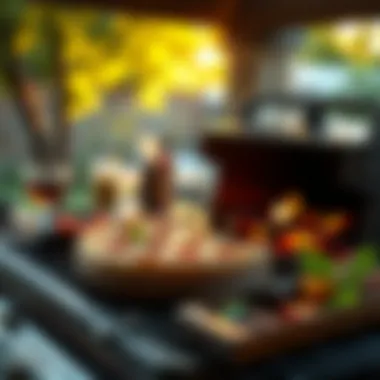 Outdoor Grill with Pizza Stone Setup An outdoor barbecue grill with pizza stone setup