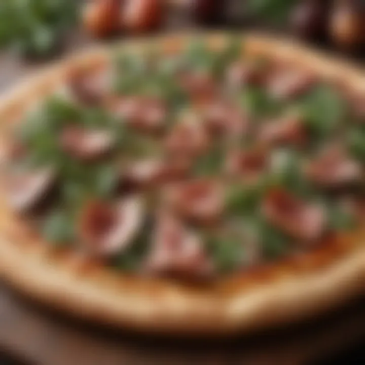 Gourmet pizza showcasing figs, prosciutto, and arugula