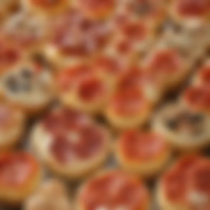 A vibrant display of various pizza cupcake flavors