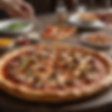 Happy customers enjoying pizza with friends