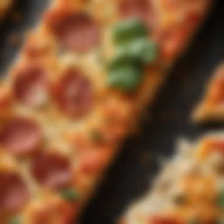 A close-up of a slice of cauliflower crust pizza highlighting its texture