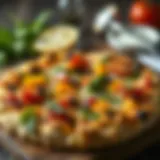 Delightful Cauliflower Crust Pizza A beautifully crafted cauliflower crust pizza topped with fresh vegetables and herbs.