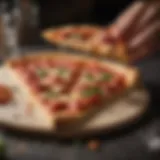 Artisanal pizza slice being crafted with precision
