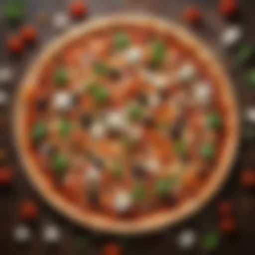 Artistic presentation of feta cheese pizza with vibrant toppings