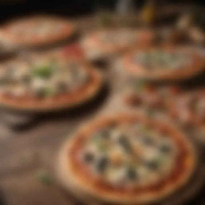 A variety of keto-friendly pizza options displayed on a rustic wooden table.