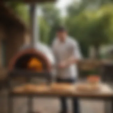 Professional chef using portable pizza oven cart