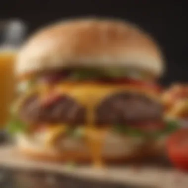 A close-up of a juicy Schwan's burger with fresh ingredients and a perfectly toasted bun