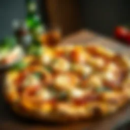 A beautifully crafted seafood pizza topped with shrimp and scallops