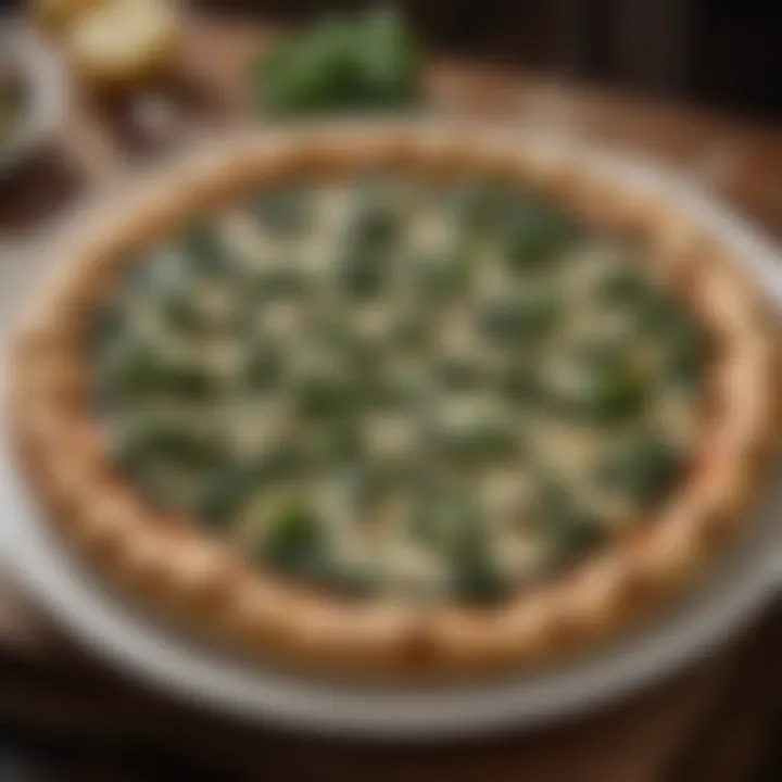 An elegant dining setting featuring spinach and feta pizza