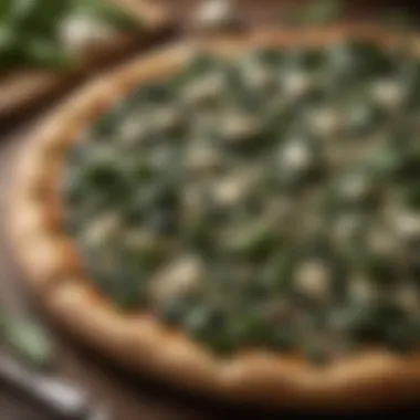 Garnished Spinach and Feta Pizza Artfully arranged spinach and feta pizza garnished with herbs