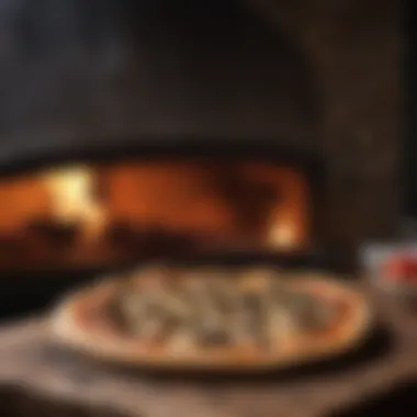 Deliciously charred pizza emerging from the wood-fired oven