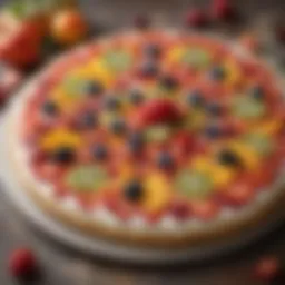 Colorful fruit pizza topped with vibrant icing